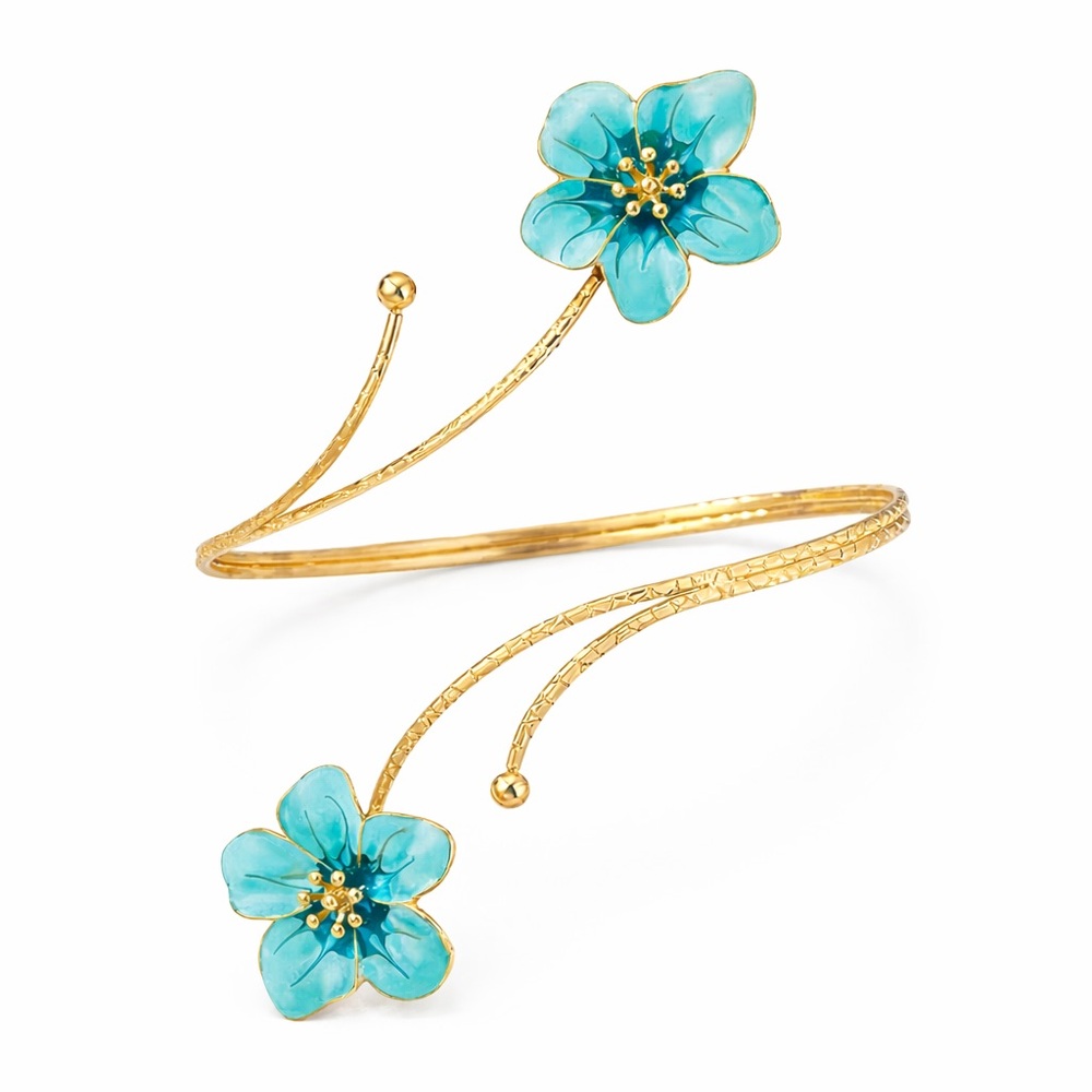 Arm Cuff Jewelry for Women Adjustable Flower Cuff Bangle Bracelet Gold And Aqua